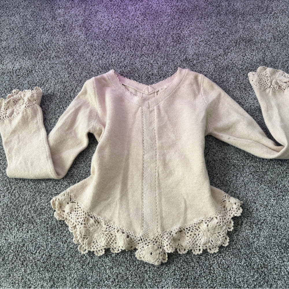 Cream Crochet Trim Sweater